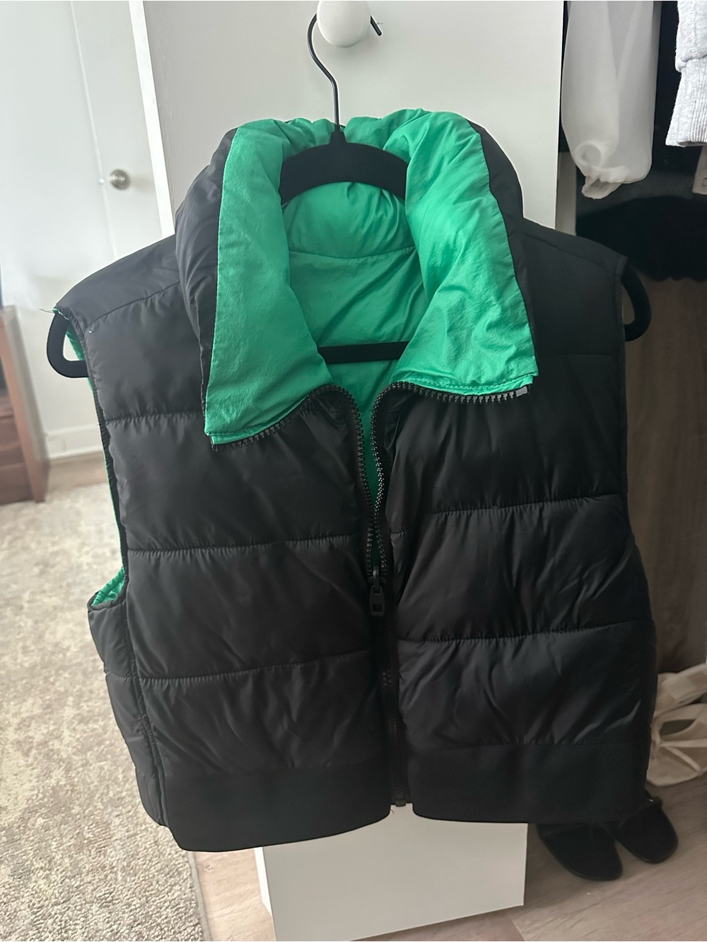 Zara Black Puffer Vest with Green Lining